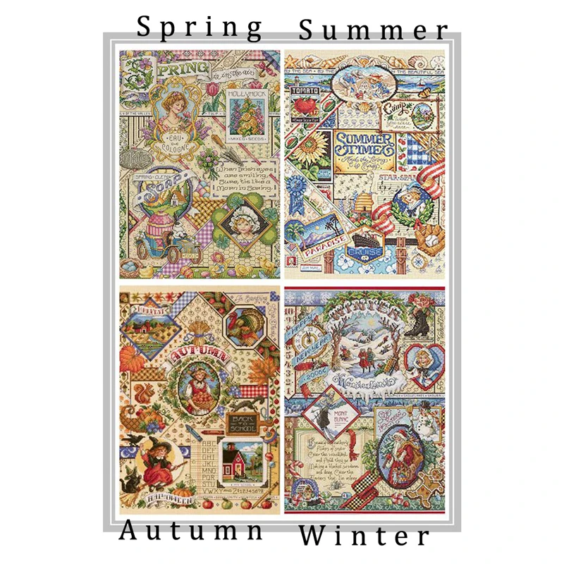 Cross Stitch Kit Amishop Gold Collection Lovely Counted Cross Stitch Kit Spring Summer Autumn Winter Time Sampler janlynn Four Seasons Season