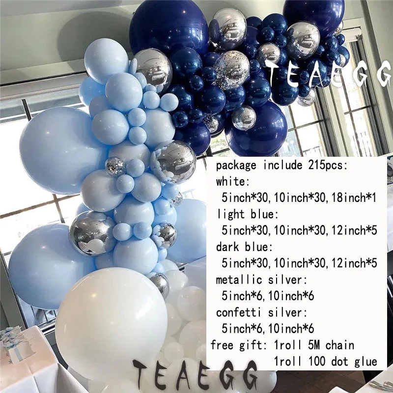 party balloon 215pcs Macaron blue Balloon Garland silver latex balloons Pump Inflator for baby birthday Anniversary party decoration Supplies - Цвет: party balloon