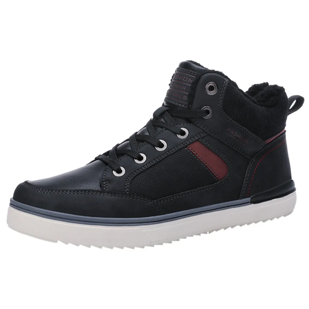 Winter Men Lace-Up Mountaineering Sport Shoes Keep Warm Mountaineering Snow Boot zapatos de hombre Dropshipping Casual Shoes - Цвет: Черный