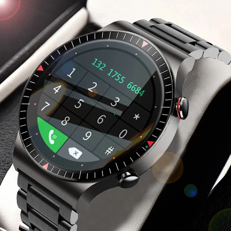 Photo Product 2021 New Full Circle Touch Screen Steel Band luxury Bluetooth Call Men Smart Watch Waterproof Sport Activity fitness watch+box