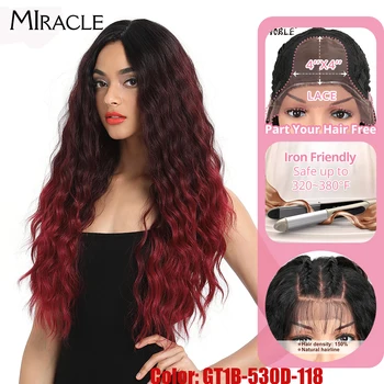 

MIRACLE Long Ombre Wig Loose Deep Wave High Temperature Fiber 30 Inch 150% Density 4*4 Synthetic Lace Front Wigs For Black Women