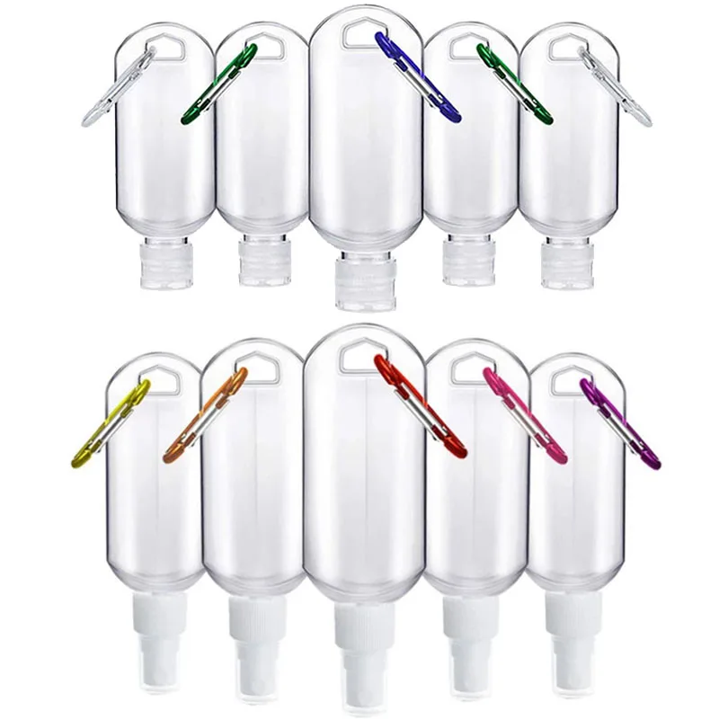 Empty Hand Sanitizer Travel Bottle 30ml 50ml Size Holder Hook Keychain Carriers Flip Cap Reusable Portable Bottles 5Pcs