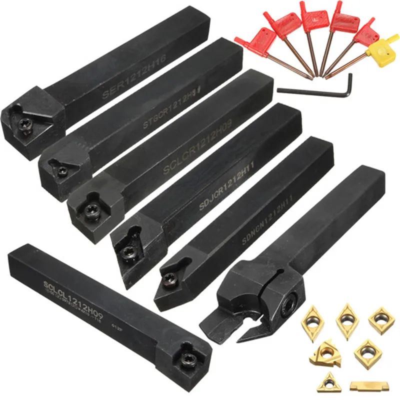 7 шт./компл. 12 мм ЧПУ токарно-винторезный станок инструмент держатель сверлящей оправкой DCMT TCMT CCMT режущей пластины с ключ, дюймовый стандарт