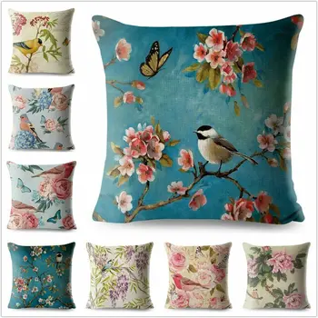 

Vintage Flower Cotton Linen Pillow Case Sofa Car Throw Cushion Cover Home Decor
