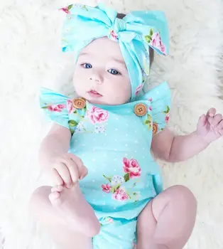 

Floral Newborn Baby Bodysuit Clothes Short Sleeve Infant Summer Outfit Baby Jumpsuit +Bowknot Headband 2pcs Sunsuit 0-24M
