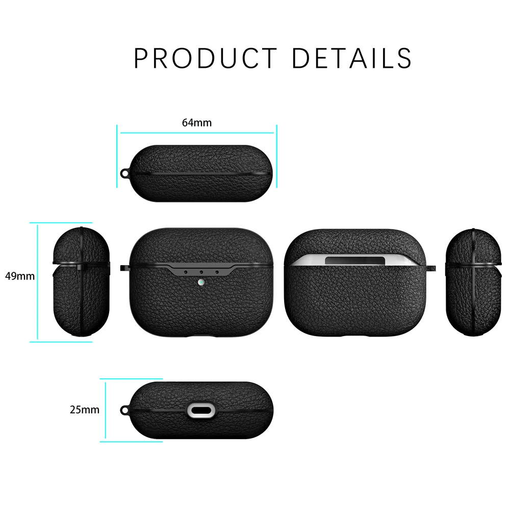 Litchi защитный чехол для AirPods Pro, чехол для наушников, зарядная коробка с подвесным кольцом, аксессуар для гарнитуры