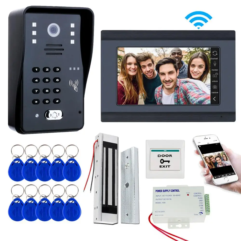 9" Monitor Video Door Phone Doorbell Aluminum Alloy Camera RFID Keyfob Password 