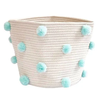 

Nordic Cotton Rope Knitted Pom Decoration Laundry Basket Toy Storage Bucket for Home YU-Home