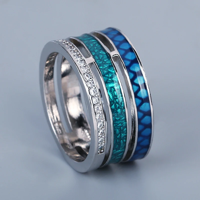 Creative Rings for Women Three-layer Blue Zircon Geometric Ring Handmade Enamel Women's Jewelry Engagement Rings for Women wedding rings silver rings silver ring gold plated rings gold plated silver ring silver plated ring gold rings gemstone ring natural stone ring