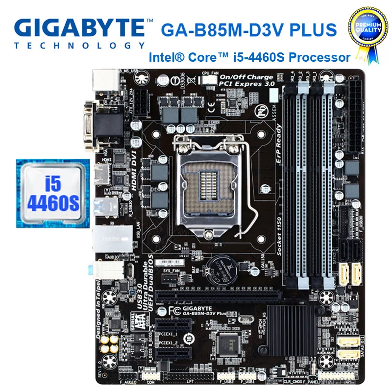

GIGABYTE GA-B85M-D3V Plus with CPU i5 4460S Desktop Motherboard B85 Socket LGA 1150 DDR3 32G Original Refurbished Mainboard