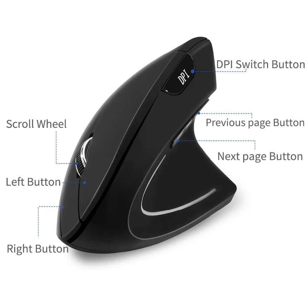 2,4 ГГц Беспроводная вертикальная офисная мышь Bluetooth V4.0 оптическая эргономичная мышь 1600 dpi регулируемые 6 клавиш Игровые Мыши для ПК ноутбука