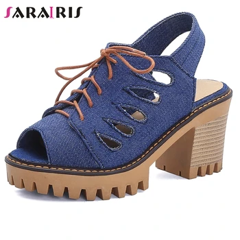 

SARAIRIS Retro Female Summer Sandals Platform Sewing Block Heel Sandals Women 2020 Peep Toe Back Strap Solid Shoes Woman