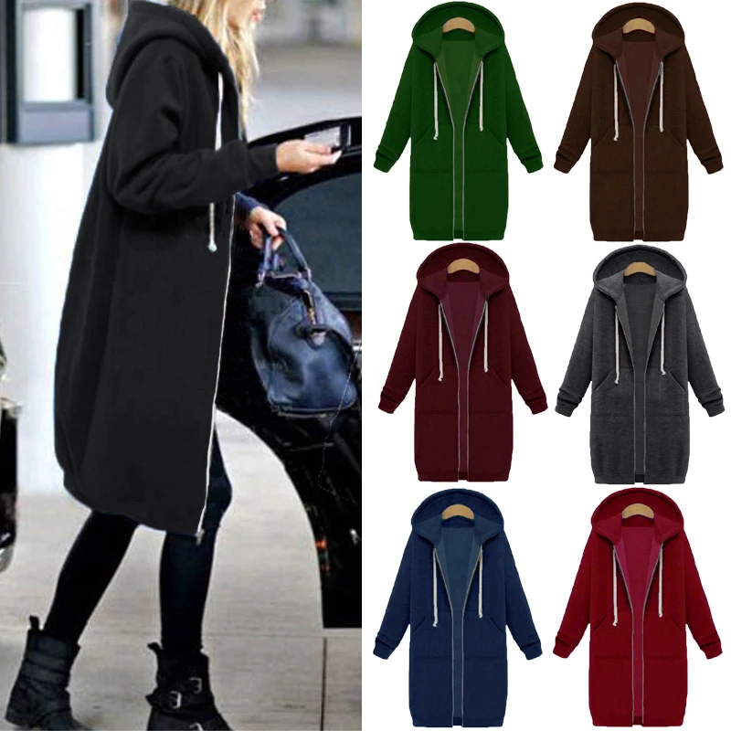 

Fashion 2019 Oversized Hoodies sweatshirt Autumn Women Long Coat Hoodie Solid Zipper Sweatshirt Velvet Female Girls Plus Size