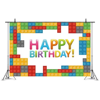 

Legoing Building Blocks Party Backdrops Baby Shower Kids Birthday Party Decoration Wall Posters Photography Background Props