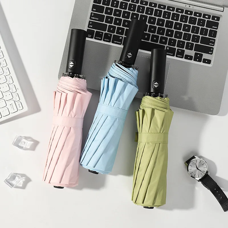 12 Bone Folding Fully Automatic Umbrella Men And Women Vinyl Sun-resistant Ultraviolet ray Business Rain Or Shine Parasol Advert