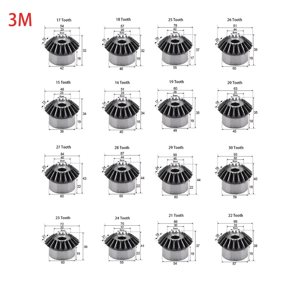 Description Picture 6 of item1Pcs Single 1/1.5/2/2.5/3/4/5 Module 1:1 Bevel Gear 15-30 Tooth Carbon Steel Mechanical Power Transmission Gear