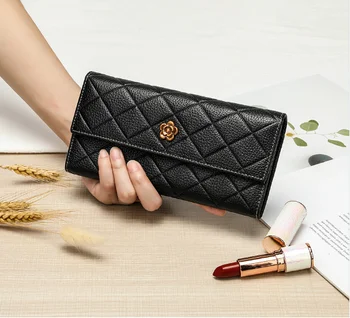 

Fashion Retro Gold Flower Embellishment Women Long Wallet 2020 New Light Practical Multi functional Nice Leather Purse DDY08