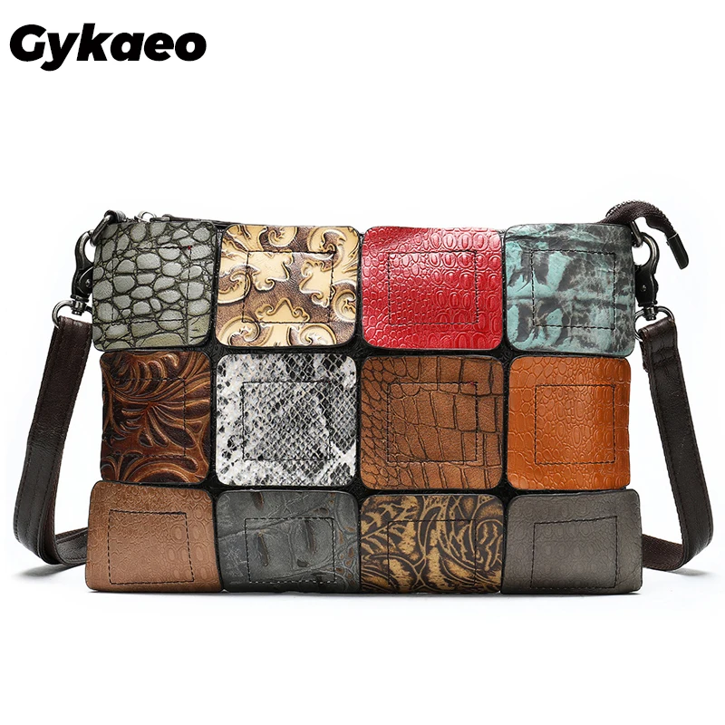 Gykaeo, богемный стиль, натуральная кожа, клатч, кошелек для женщин, пэчворк, цвета, сумка на плечо, Дамская мода, Воловья кожа, сумка-мессенджер
