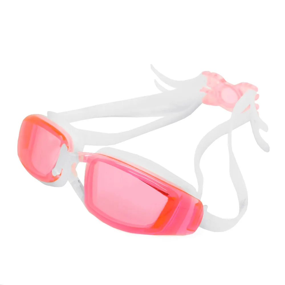 white - pink lenses YFXcreate Регулируемый купальник ming, очки для плавания, непротекающий Анти-туман, УФ защита, триатлонные очки с футляром для хранения для взрослых детей - Цвет: white - pink lenses