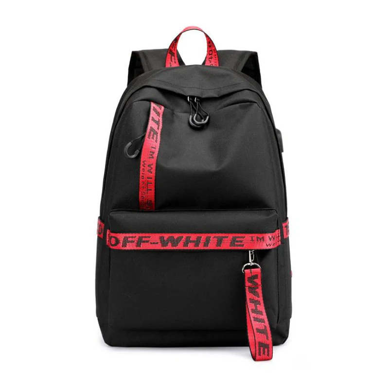 Black Red Рюкзак для отдыха, Студенческая сумка, рюкзак с usb-разъемом для зарядки - Цвет: Black Red
