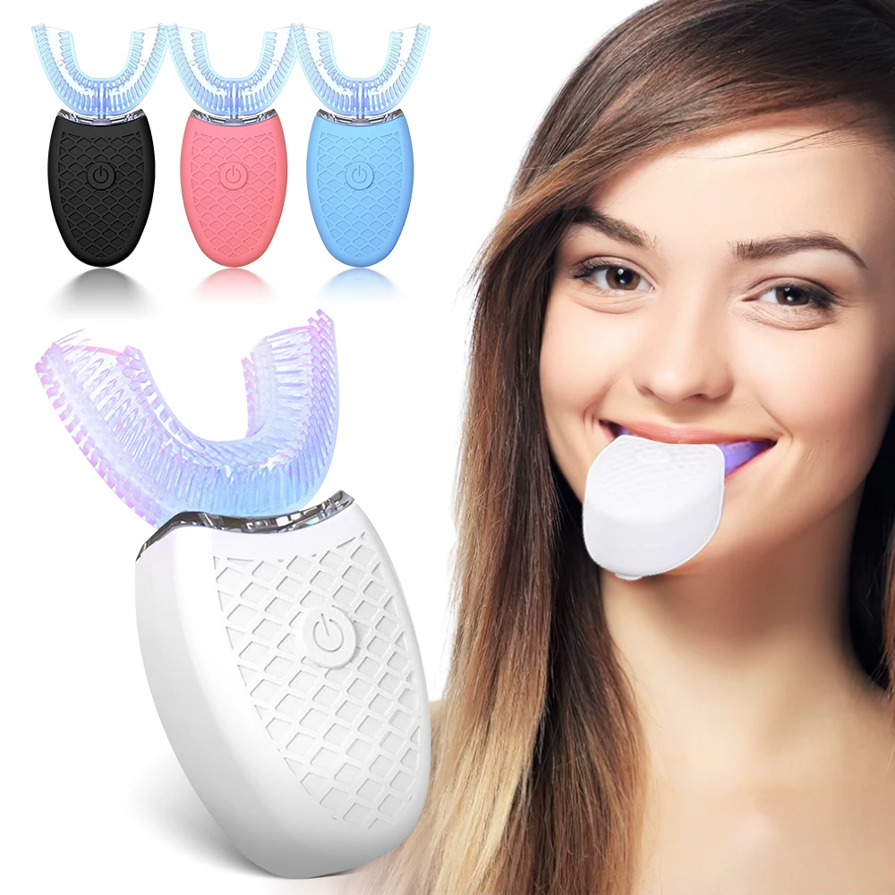 360 degree intelligent automatic sonic electric toothbrush U-type 4 mode USB rechargeable teeth whitening blue light | Бытовая техника