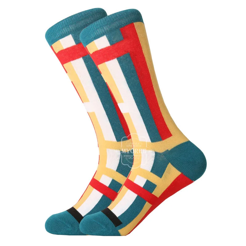 MYORED, мужские цветные удобные носки для катания на роликах и скейтборде, повседневные забавные Свадебные носки, носки с геометрическим рисунком акулы - Цвет: 1465C
