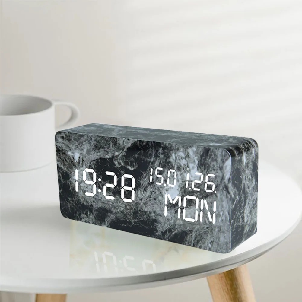 Black Rectangle Электронные часы настольные USB Питание термометр-календарь с голосовым управлением мраморная Вена декоративный цифровой дисплей спальня Led - Цвет: Black Rectangle