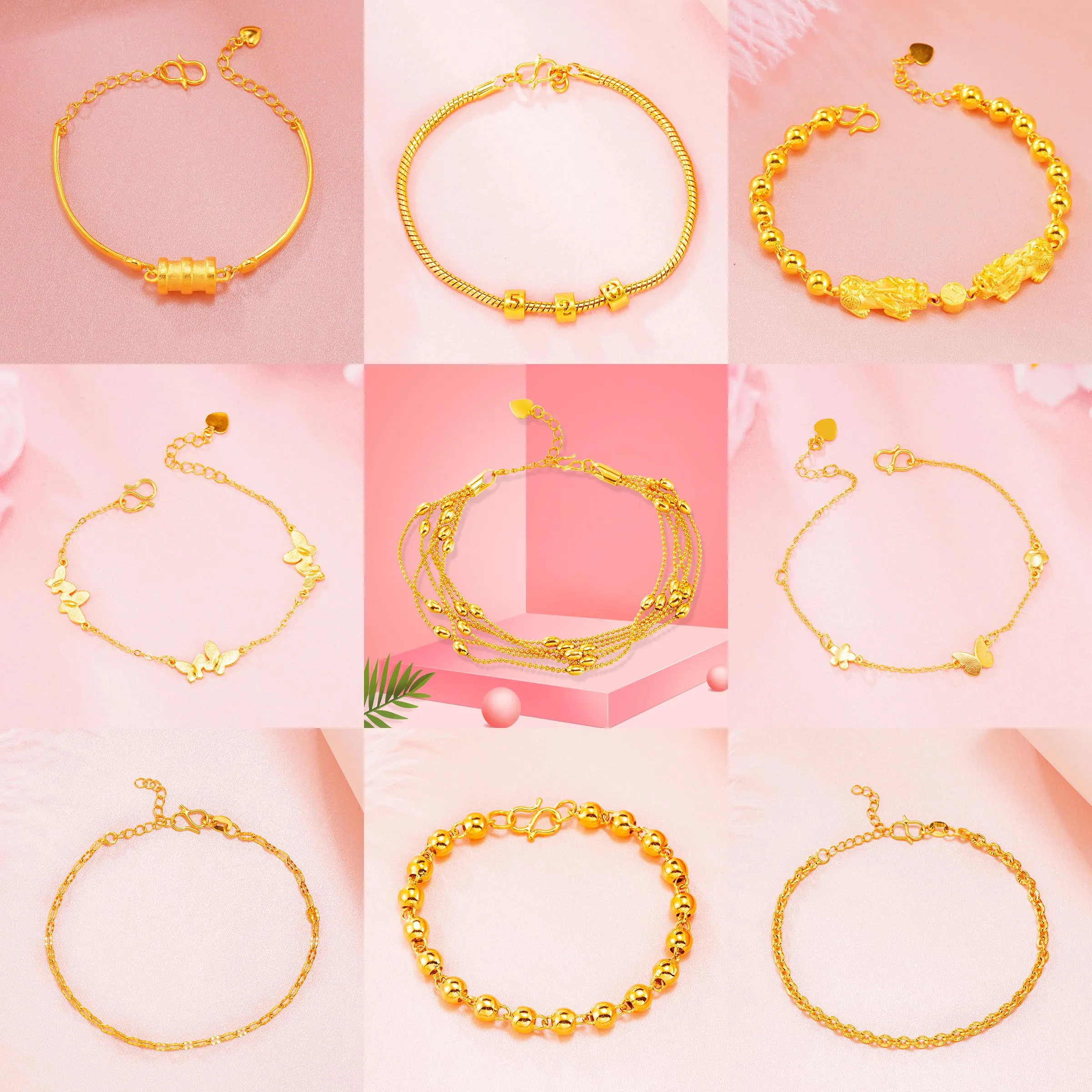 

24K Gold Butterfly Bracelets for Women Copper Fashion Multilayer Bracelet Snake Chain Charm Bangle Friends Gift Wedding Jewelry