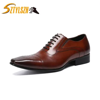 

Plus Size 39-46 High Quality Men Dress Office Shoes Men Brogues Shoes Lace-Up Business Genuine Leather Shoes Male Formal Shoes