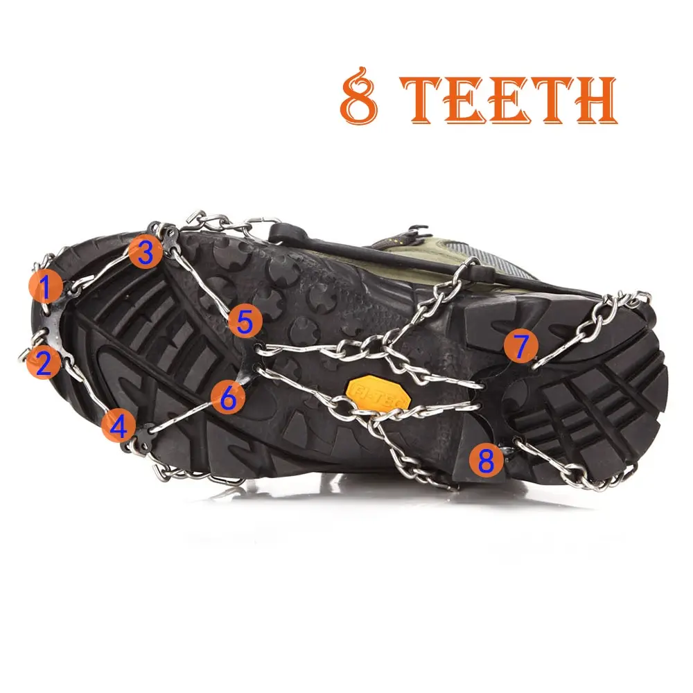 Snow Grippers for Shoes Ice Creepers Ice Traction Cleats Easy Over Anti-slip 8-teeth Claw Crampons Outdoor Skiing Climbing Snow