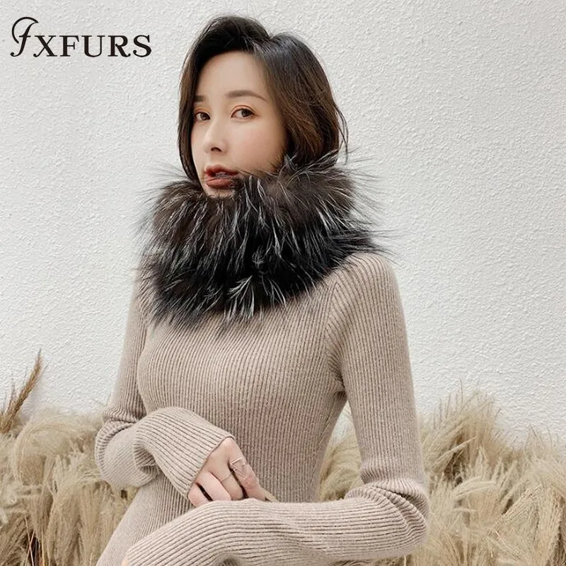 FXFURS шарф из меха кролика рекс женский мех серебристой лисы муфты зимние теплые меховые обертывания женский шейный платок русская Мода кольца