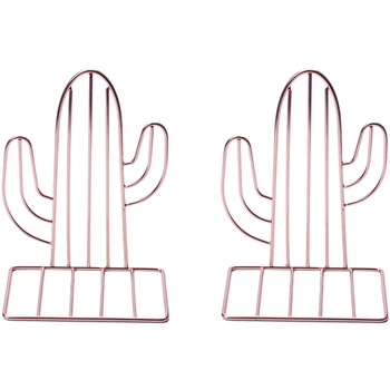 

2PCS/Pair Creative Cactus Shaped Metal Bookends Book Support Stand Desk Organizer Storage Holder Shelf-Rose Gold