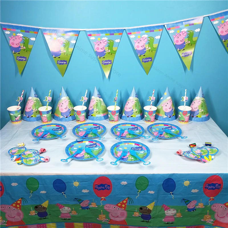 Suministros de decoración para fiesta de Feliz cumpleaños de Peppa Pig, figuras de Anime, vajilla desechable para fiesta, juguetes para niños, regalo de cumpleaños