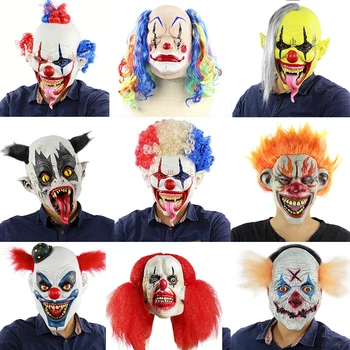

Halloween Scary Evil Clown Mask Horror Latex Bloody Clown Mask With Curly Hair Halloween Cosplay Prop Costume Party Mask
