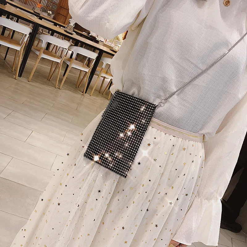 

Mobile Phone Bag Women's 2019 Spring And Summer New Style Fashion Korean-style Mini Man-made Diamond Versitile Fashion Chain Sho