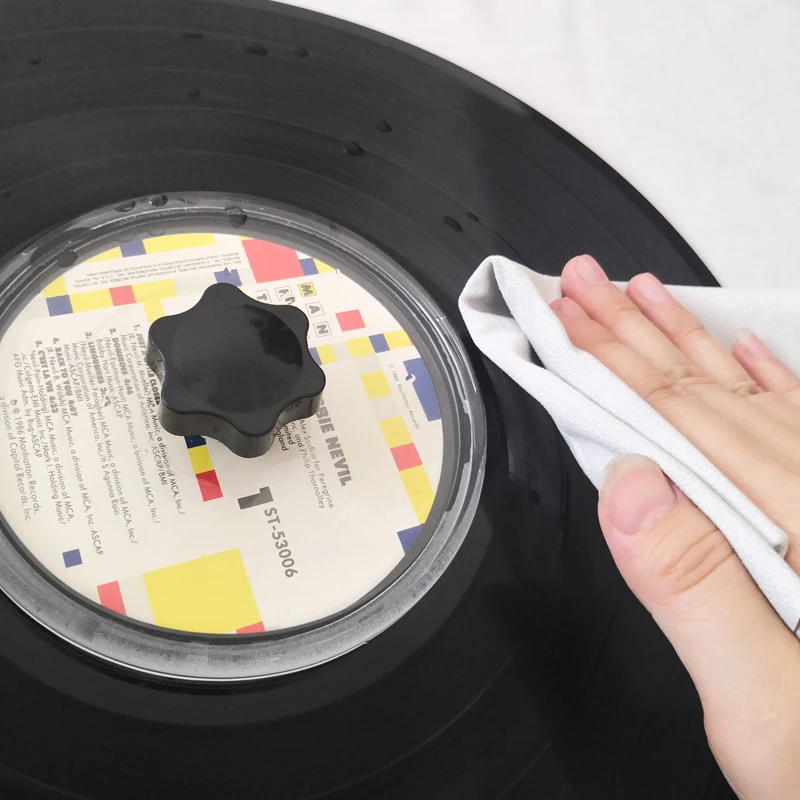 LP Vinyl Record Cleaner Clamp Record Label Saver Protector Waterproof Acrylic Clean Tool dengan Cleaning Cloth