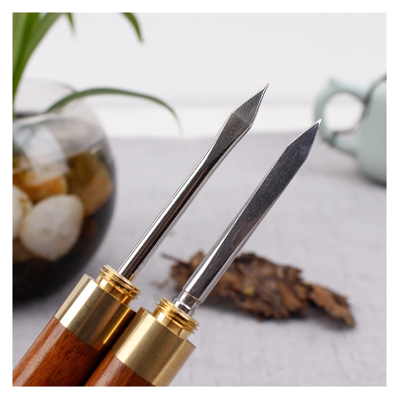 Tea Knife Sandalwood Stainless Steel Pu Er Dedicated Tea Needle Accessories Spiral Kitchen Accessories Items tea cutter tea needle set