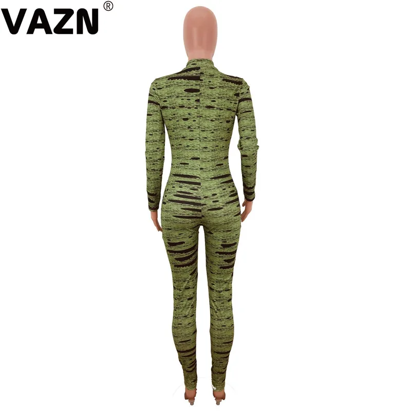 VAZN SHH8073 Autumn 3 Color New Mature Age Sexy Club Fashion Zipper Full Sleeve Women Elastic Skinny Long Pencil Jumpsuits