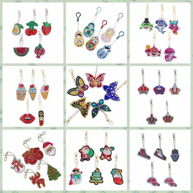 5pcs 5D diamond painting animal character DIY keychain diamond bag pendant jewelry mosaic decoration pattern handmade gift woman