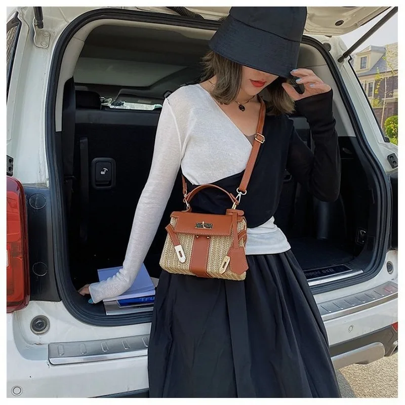 Fashion Summer straw bag Women Handbags Designer Wicker Woven Hobo Bag tote beach bag PU 2022 Summer New Flap Crossbody Bag