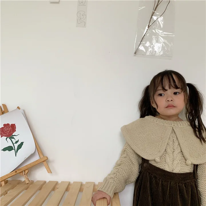 Корейские свитера для маленьких мальчиков и девочек модная винтажная детская одежда с оборками