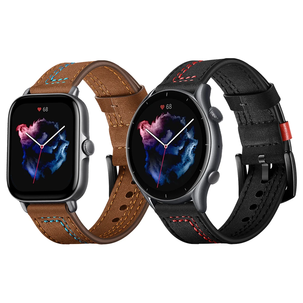 Leather Strap For Amazfit GTR 3 Pro/GTS 3 Watch Band GTR 2 2E Wristband Bracelet For Amazfit bip/GTS3 GTR3 Wriststrap Watchband
