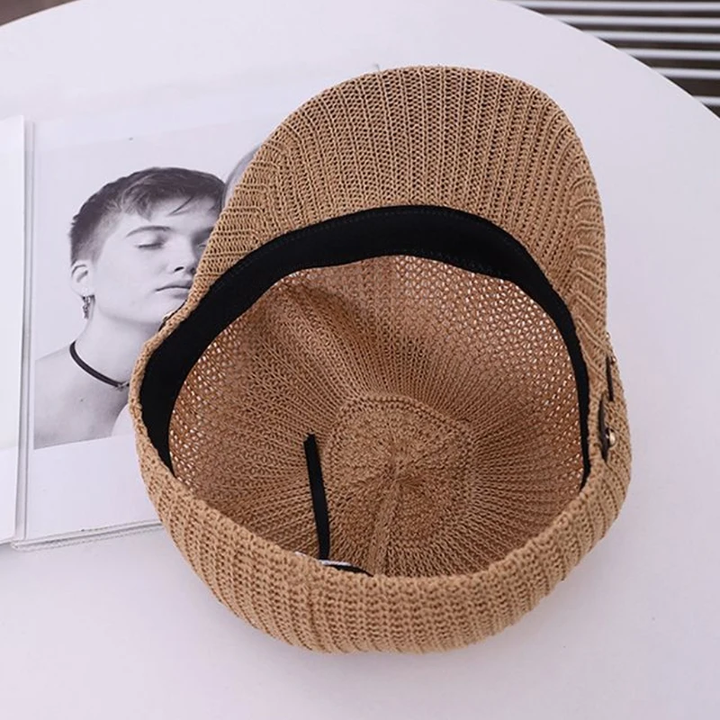 Spring Summer Artist Straw Paper Belt Beret Hat For Women Sun hat Visor Breathable Cap Outdoor Casual Painter Boinas Newsboy Hat