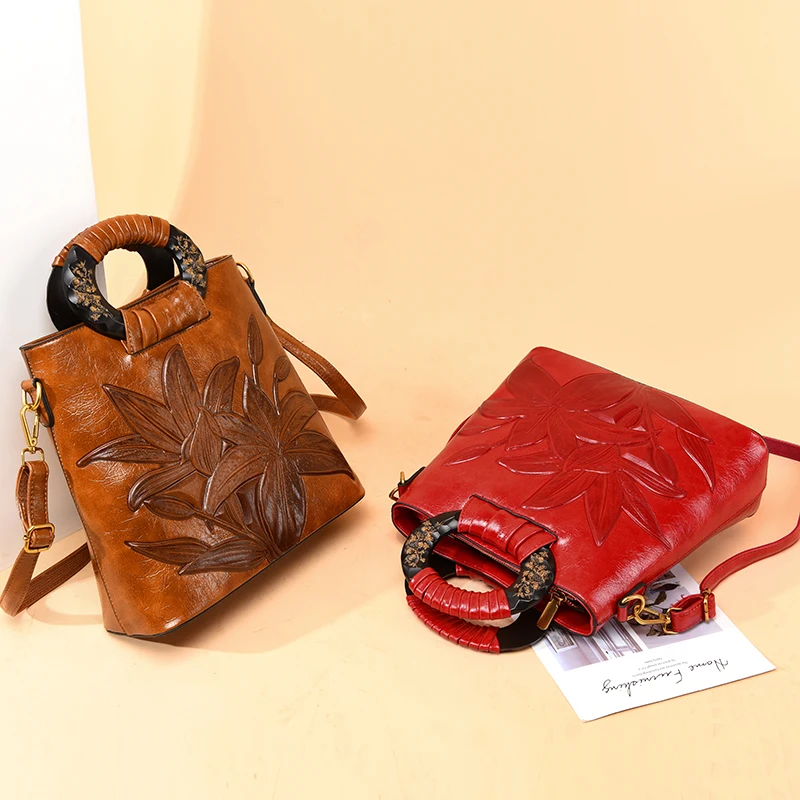 Дизайнерские женские сумки с цветочным принтом лилии, винтажная сумка-мешок, тиснение, печать, кожаная женская сумка, высокое качество, сумка через плечо, сумка-тоут