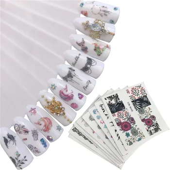 

10pcs nail art sticker dream catcher birds flower necklace printing DIY manicure decoration water transfer nail decals FW033