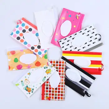 

Eco-Friendly Baby Wipes Box Wet Wipe Box Reusable Cleaning Wipes Carrying Bag Fashion Print Clamshell Snap Strap Wipe Container
