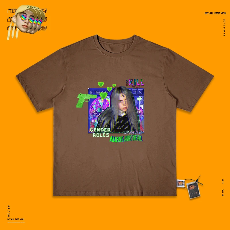 Deep coffee color Exceed Fire Billie Eilish портретный дизайн пирус груша пара волна стиль короткий Половина рукава футболка Cec - Цвет: Deep coffee color