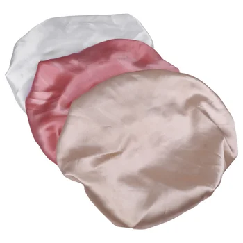 

3pcs Elastic Sleeping Caps Hair Protection Hats Wide Rim Hat Hair Accessories for Home Travel Trip (Champagne, White, Pink)