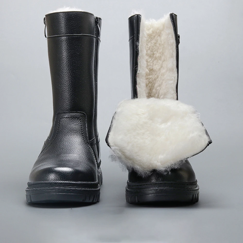 

snow boots winter 100% natural wool warm Non-Slip 2020 winter boots for men water proof shoes men black 40 45