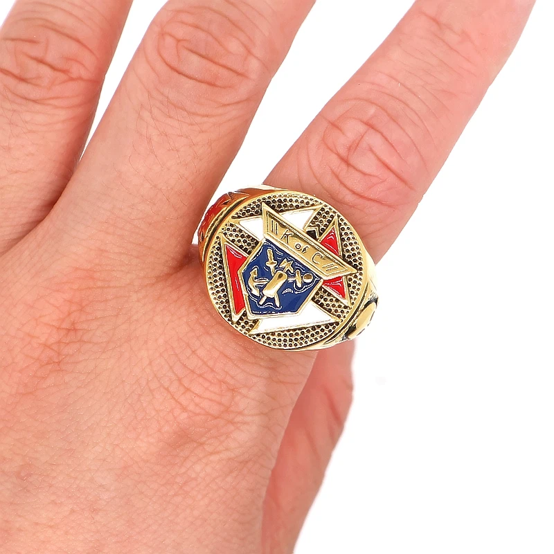Unisex 316L Stainless Steel Knights of Columbus Christianity Catholicism K of C Cross Skull Gold-Color Ring 3